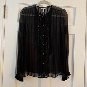 Rebecca Taylor Sheer Black Tuxedo Shirt Size 6